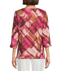Allison Daley Geo Waves Print 3/4 Sleeve Crew Neck Knit Top