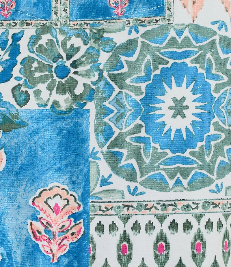 Allison Daley Ikat Collage 3/4 Sleeve Crew Crisscross Neck Embellished Knit Top