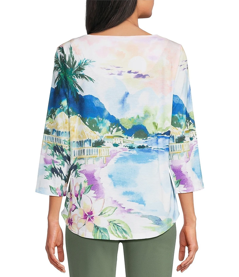 Allison Daley Island Harbor Print 3/4 Sleeve Boat Neck Knit Top