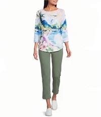Allison Daley Island Harbor Print 3/4 Sleeve Boat Neck Knit Top