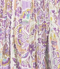 Allison Daley Lavender Garden Print 3/4 Bell Sleeve Button Front Y-Neck Blouse