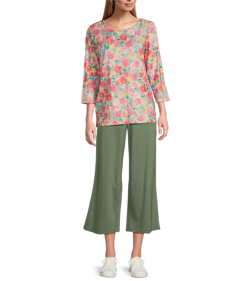 Allison Daley Light Weight Ponte Wide Leg Pull-On Crop Pants