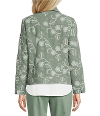 Allison Daley Long Sleeve Button Front Point Collar Embroidered Jacket