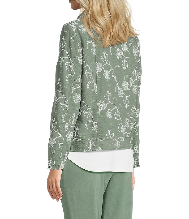 Allison Daley Long Sleeve Button Front Point Collar Embroidered Jacket
