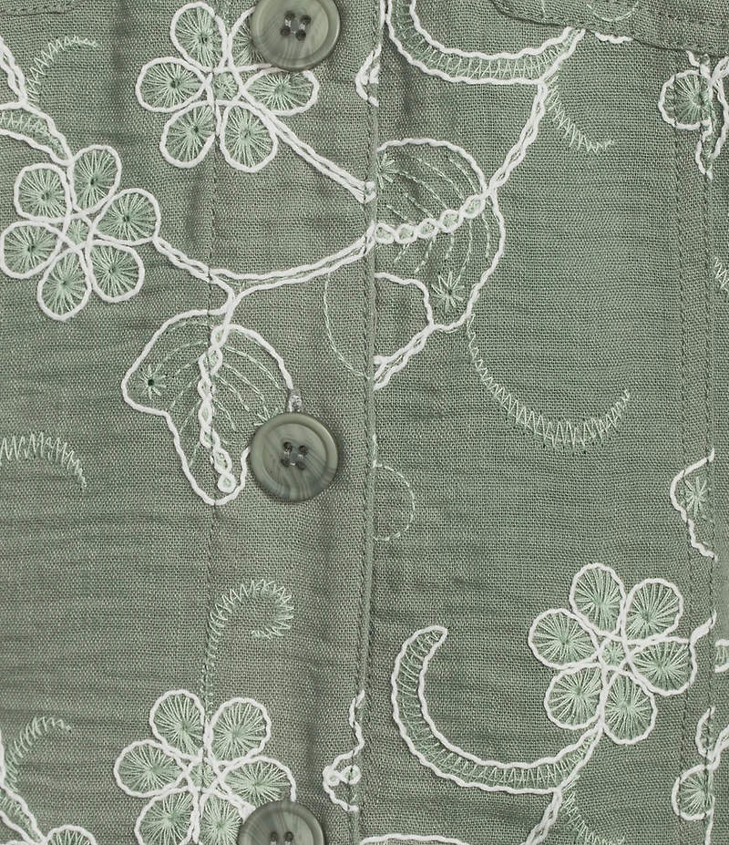 Allison Daley Long Sleeve Button Front Point Collar Embroidered Jacket