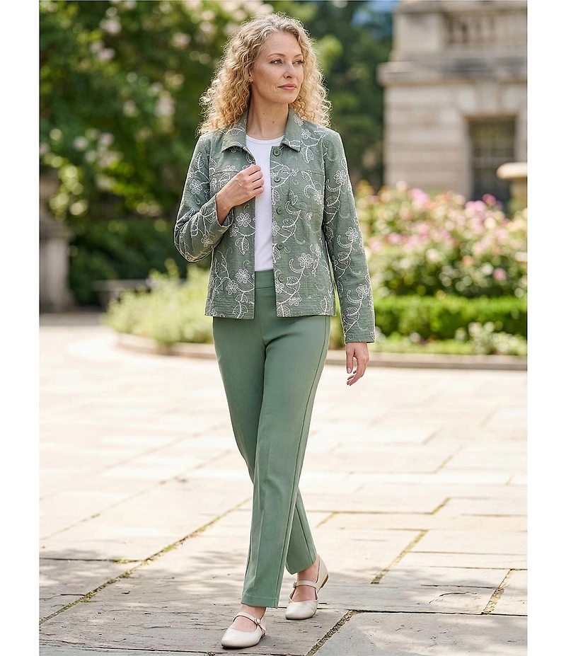 Allison Daley Long Sleeve Button Front Point Collar Embroidered Jacket