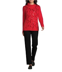 Allison Daley Long Sleeve Envelope Neck Rib Trim Sequin Sweater