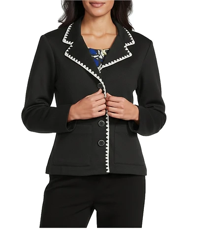 Allison Daley Long Sleeve Notch Lapel Button Front Novelty Trim Jacket