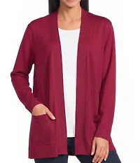 Allison Daley Long Sleeve Open-Front Rib Trim Cardigan