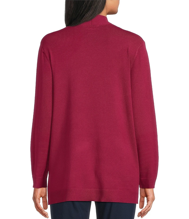 Allison Daley Long Sleeve Open-Front Rib Trim Cardigan