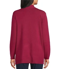 Allison Daley Long Sleeve Open-Front Rib Trim Cardigan