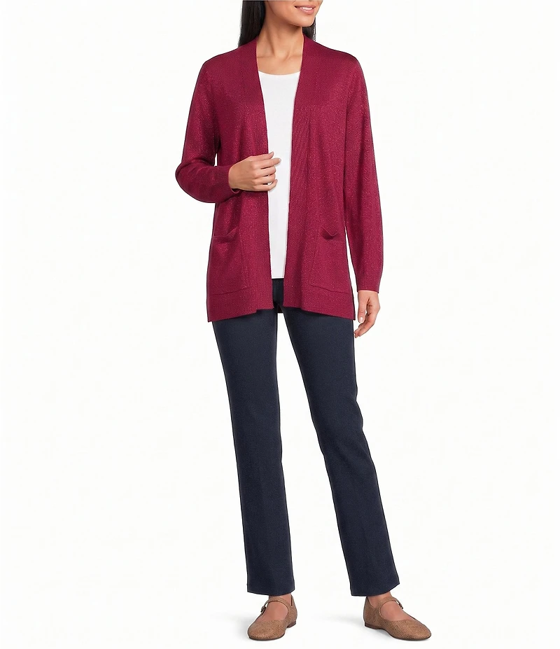 Allison Daley Long Sleeve Open-Front Rib Trim Cardigan