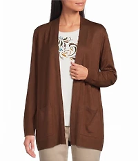 Allison Daley Long Sleeve Open-Front Rib Trim Cardigan
