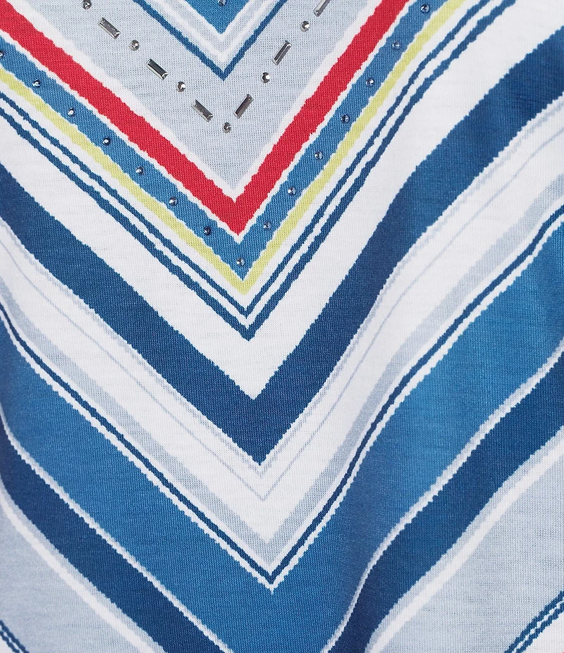 Allison Daley Miter Stripe 3/4 Sleeve V-Neck Knit Top