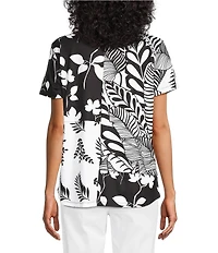 Allison Daley Mixed Floral Print Short Sleeve Crew Neck Knit Top