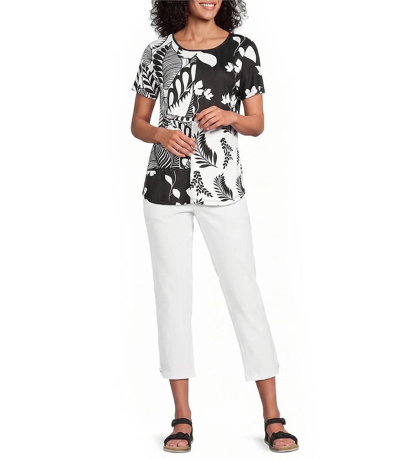 Allison Daley Mixed Floral Print Short Sleeve Crew Neck Knit Top