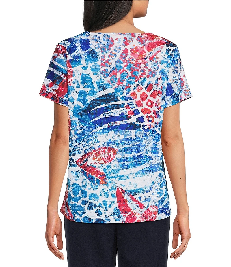 Allison Daley Multi Animal Print Short Sleeve Crew Neck Top