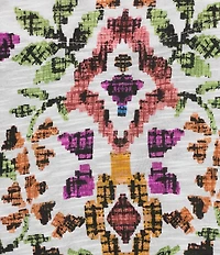 Allison Daley Multi Mosaic Pattern Short Sleeve V-Neck Knit Top