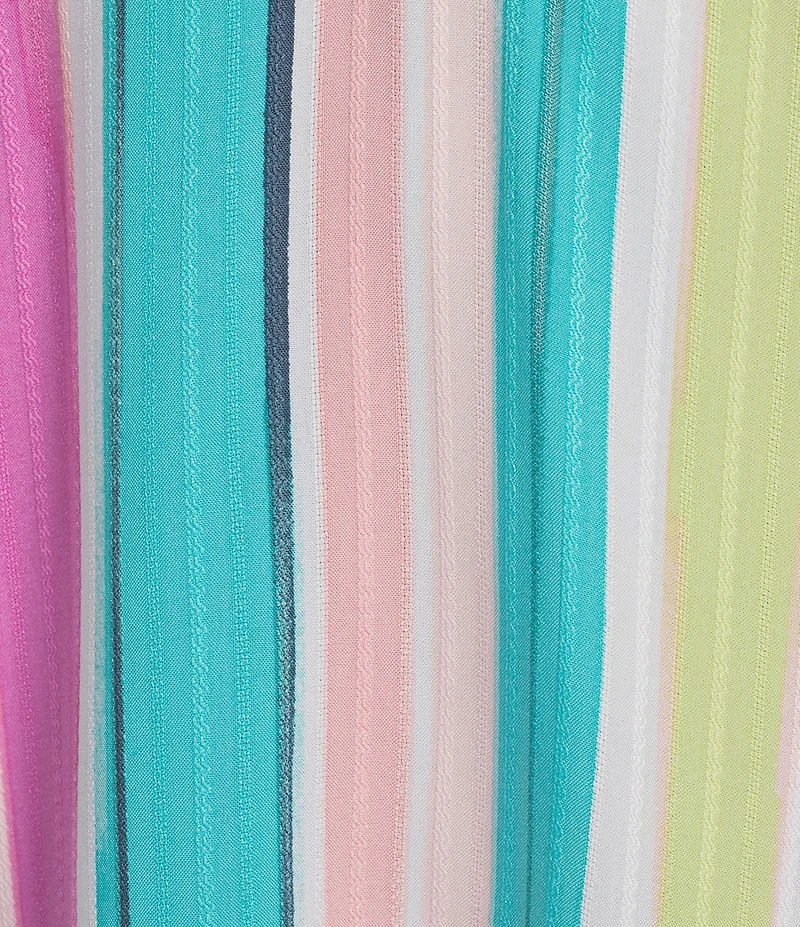 Allison Daley Multi Stripe Print 3/4 Sleeve Y-Neck Blouse