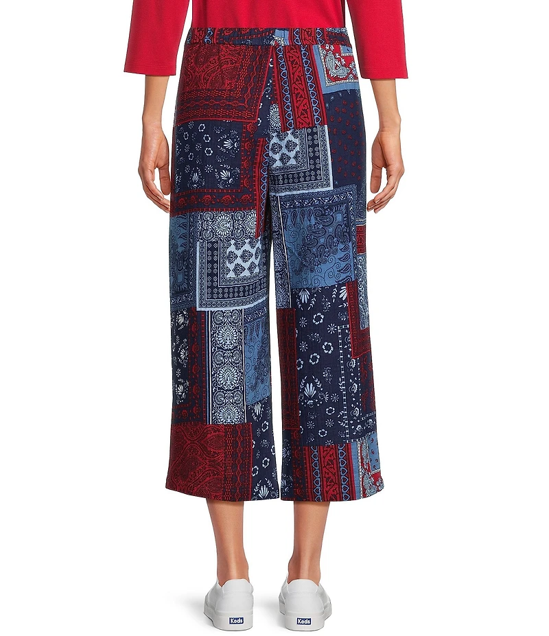 Allison Daley Navy Bandana Patchwork Pull-On Crinkle Soft Crop Pants