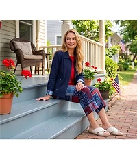 Allison Daley Navy Bandana Patchwork Pull-On Crinkle Soft Crop Pants