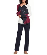 Allison Daley Oversized Argyle Long Sleeve Crew Neck Curve Hem Sweater