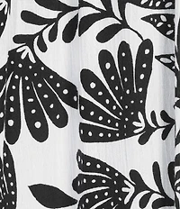 Allison Daley Palm Border Print 3/4 Sleeve Partial Button Front Crew Neck Blouse