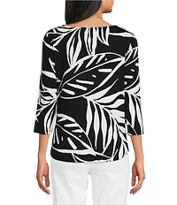 Allison Daley Palm Contour Print 3/4 Sleeve Boat Neck Top