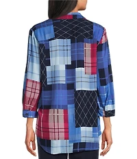 Allison Daley Patchwork 3/4 Sleeve Point Collar Button Front Top