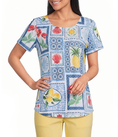 Allison Daley Patchwork Print Short Sleeve Crew Neck Top