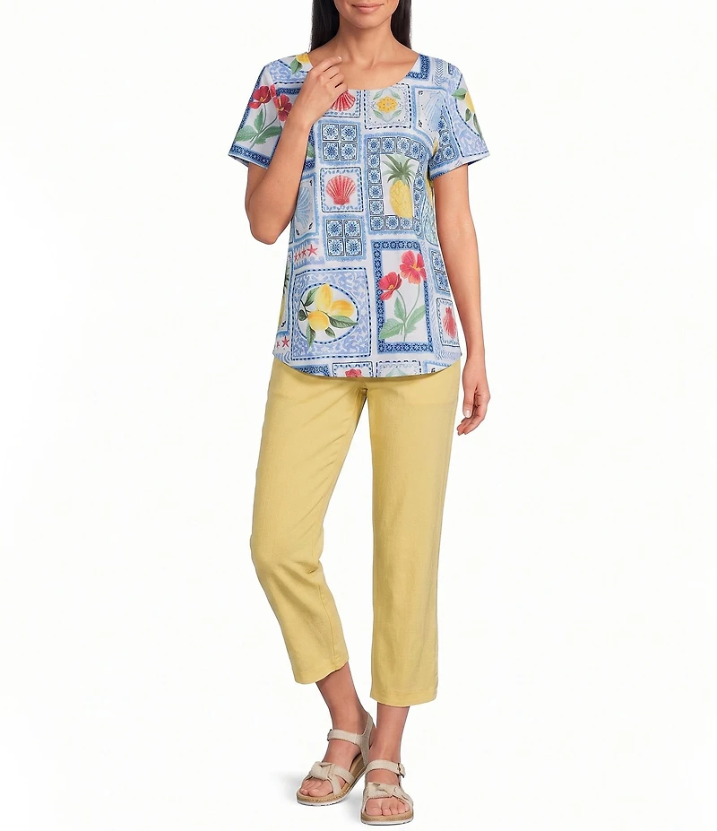 Allison Daley Patchwork Print Short Sleeve Crew Neck Top