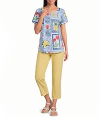 Allison Daley Patchwork Print Short Sleeve Crew Neck Top