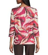 Allison Daley Petite Autumn Zebra Print 3/4 Sleeve Keyhole Neck Knit Top