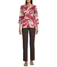 Allison Daley Petite Autumn Zebra Print 3/4 Sleeve Keyhole Neck Knit Top
