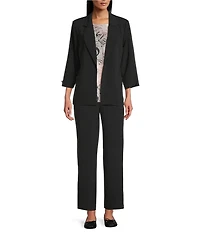 Allison Daley Petite Black Padded Shoulder 3/4 Sleeve Woven Blazer