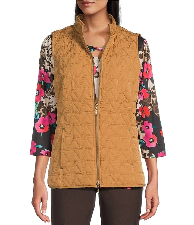 Allison Daley Petite Size Black Cable Quilted Sleeveless Two-Way