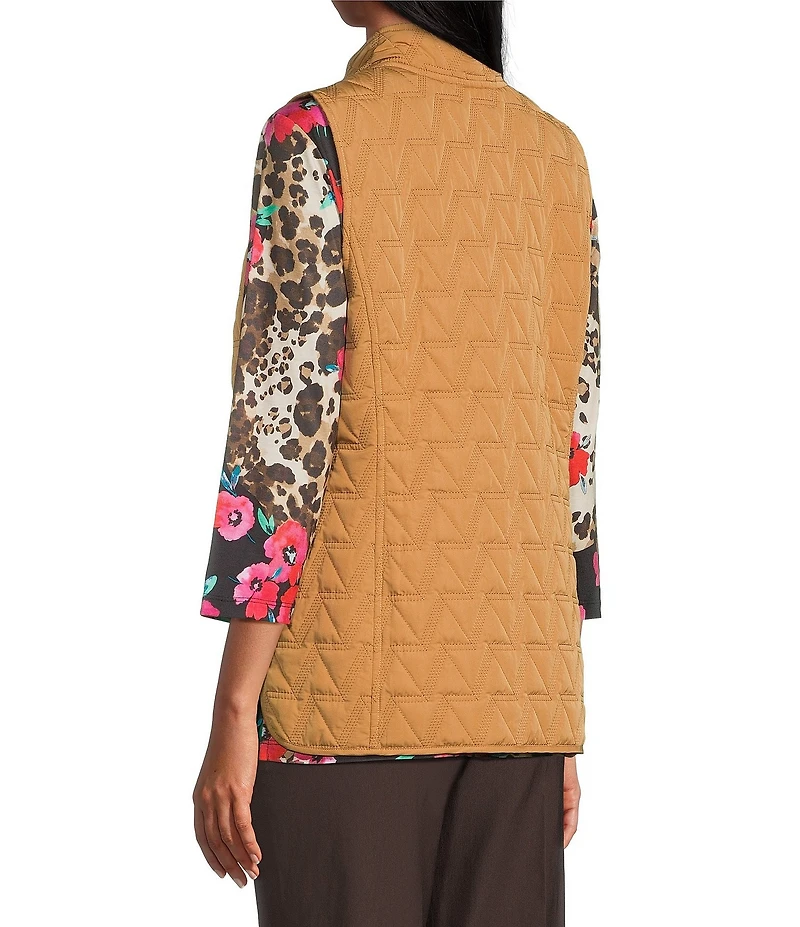 Allison Daley Petite Chevron Sleeveless Two Way Zip Up Woven Quilted Vest