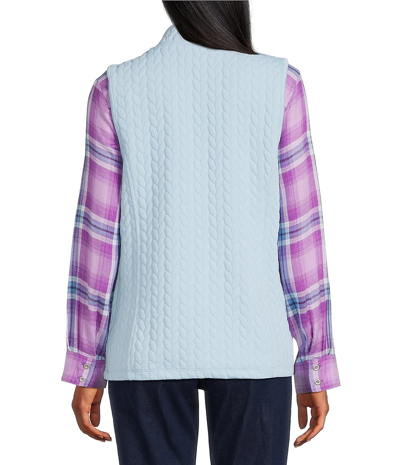 Allison Daley Petite Cool Blue Sleeveless Two Way Zip Up Knit Quilt Vest