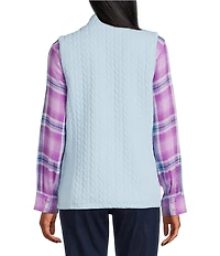 Allison Daley Petite Cool Blue Sleeveless Two Way Zip Up Knit Quilt Vest