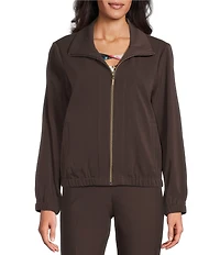 Allison Daley Petite Espresso Long Sleeve Point Collar Zipper Front Jacket