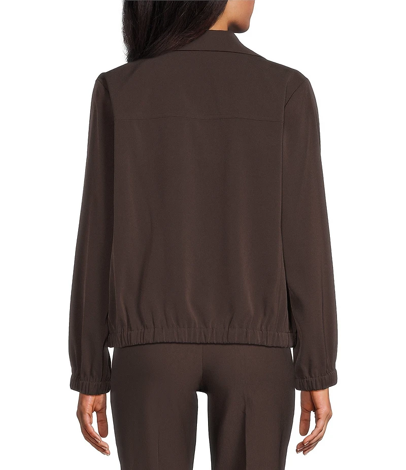 Allison Daley Petite Espresso Long Sleeve Point Collar Zipper Front Jacket