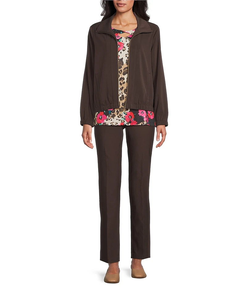 Allison Daley Petite Espresso Long Sleeve Point Collar Zipper Front Jacket