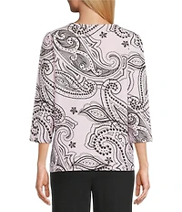 Allison Daley Petite Paisley Flourish Keyhole Neck 3/4 Sleeve Knit Top