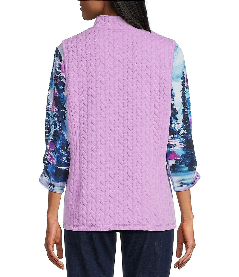 Allison Daley Petite Sheer Lilac Sleeveless Two Way Zip Up Knit Quilted Vest