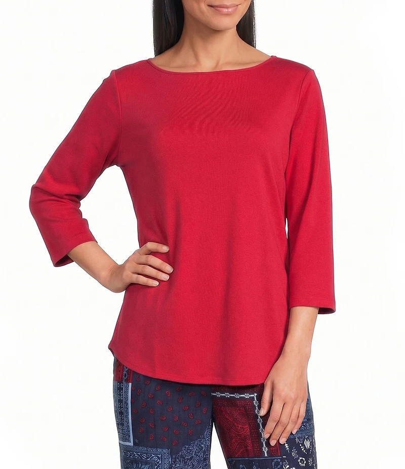 Allison Daley Petite Size 3/4 Sleeve Boat Neck Knit Top