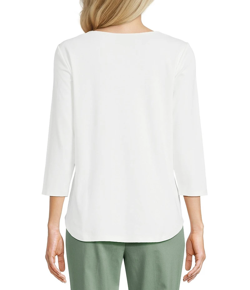 Allison Daley Petite Size 3/4 Sleeve Boat Neck Knit Top