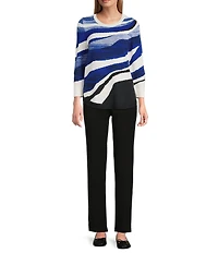 Allison Daley Petite Size 3/4 Sleeve Crew Neck Curve Hem Sweater