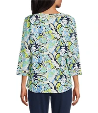 Allison Daley Petite Size 3/4 Sleeve Crew Neck Lace Detail Knit Top