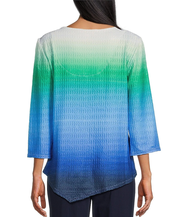 Allison Daley Petite Size Ombre 3/4 Sleeve Keyhole Neck Asymmetric Hem Knit Top