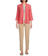 Allison Daley Petite Size 3/4 Sleeve Open-Front Eyelet Knit Cardigan